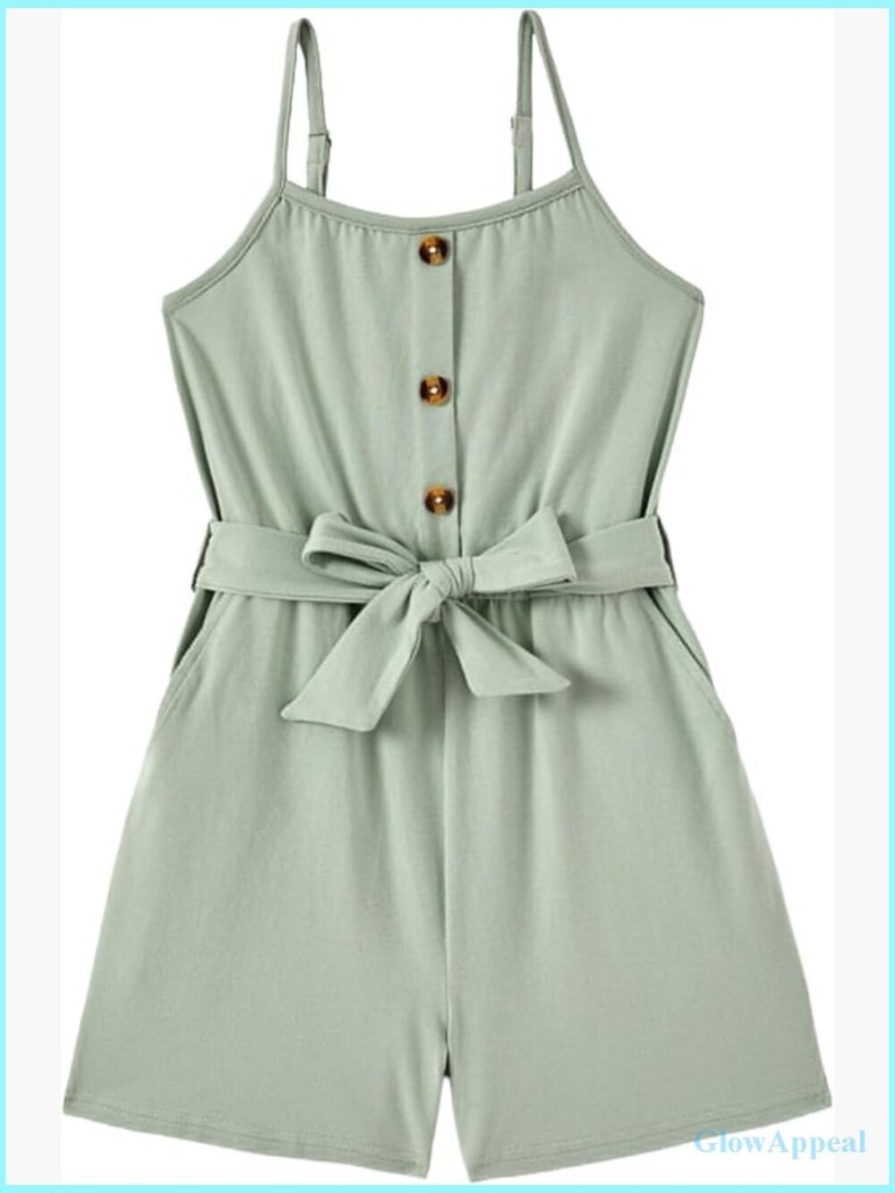 Girls Summer Rompers with Pockets 5-14Y Spaghetti Strap Hawaiian Romper Belt